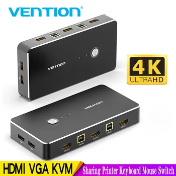 Vention HDMI KVM Переключатель 2 Порта 4K USB Переключатель KVM VGA Переключатель для Совместного использования принтера Клавиатуры Мыши Телевизора KVM Spliiter Переключатель HDMI VGA